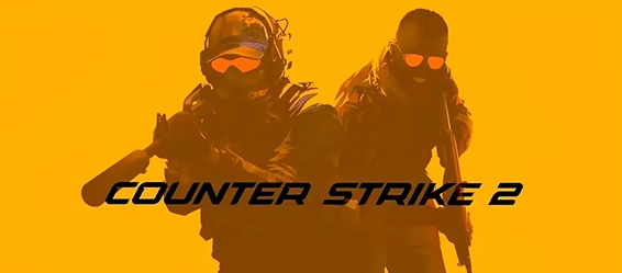 Een poster voor de game CS 2 met personages uit de game op een gele achtergrond.