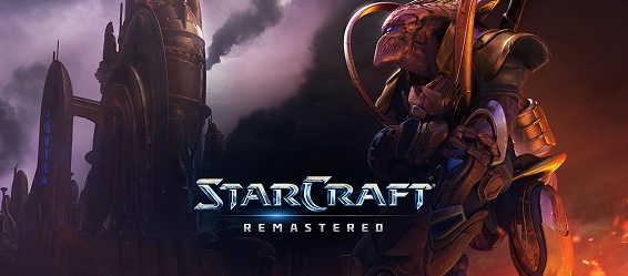 Personages uit StarCraft tegen de achtergrond van de speelarena.